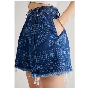 Free People Blue Patterned Jean Shorts